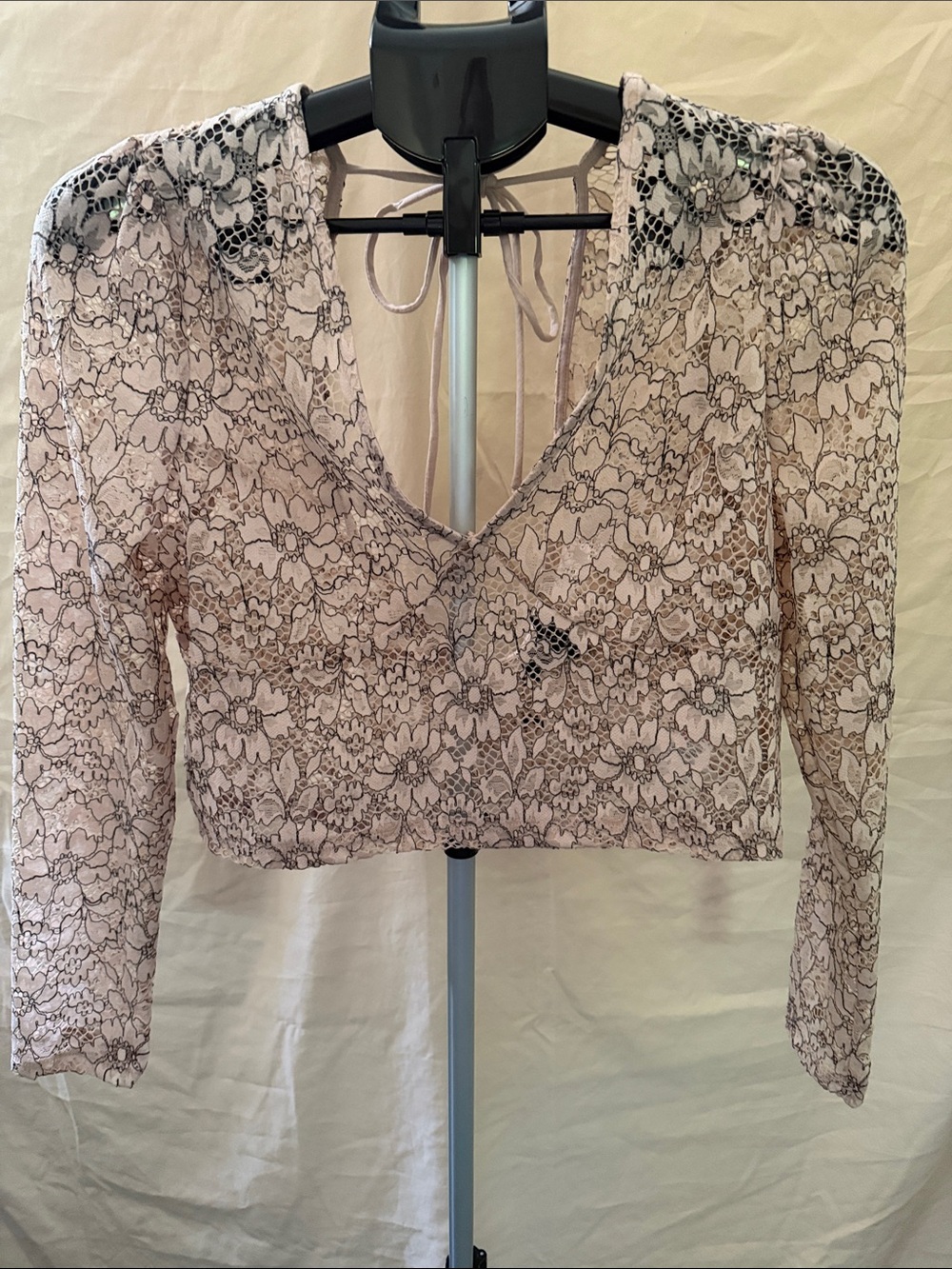 Topshop Blush Lace Floral Cropped V-Neck Top